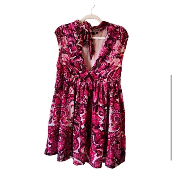 Free people All the Time Burnout Velvet Bohemian Floral Mini Party Dress New - Picture 3 of 9